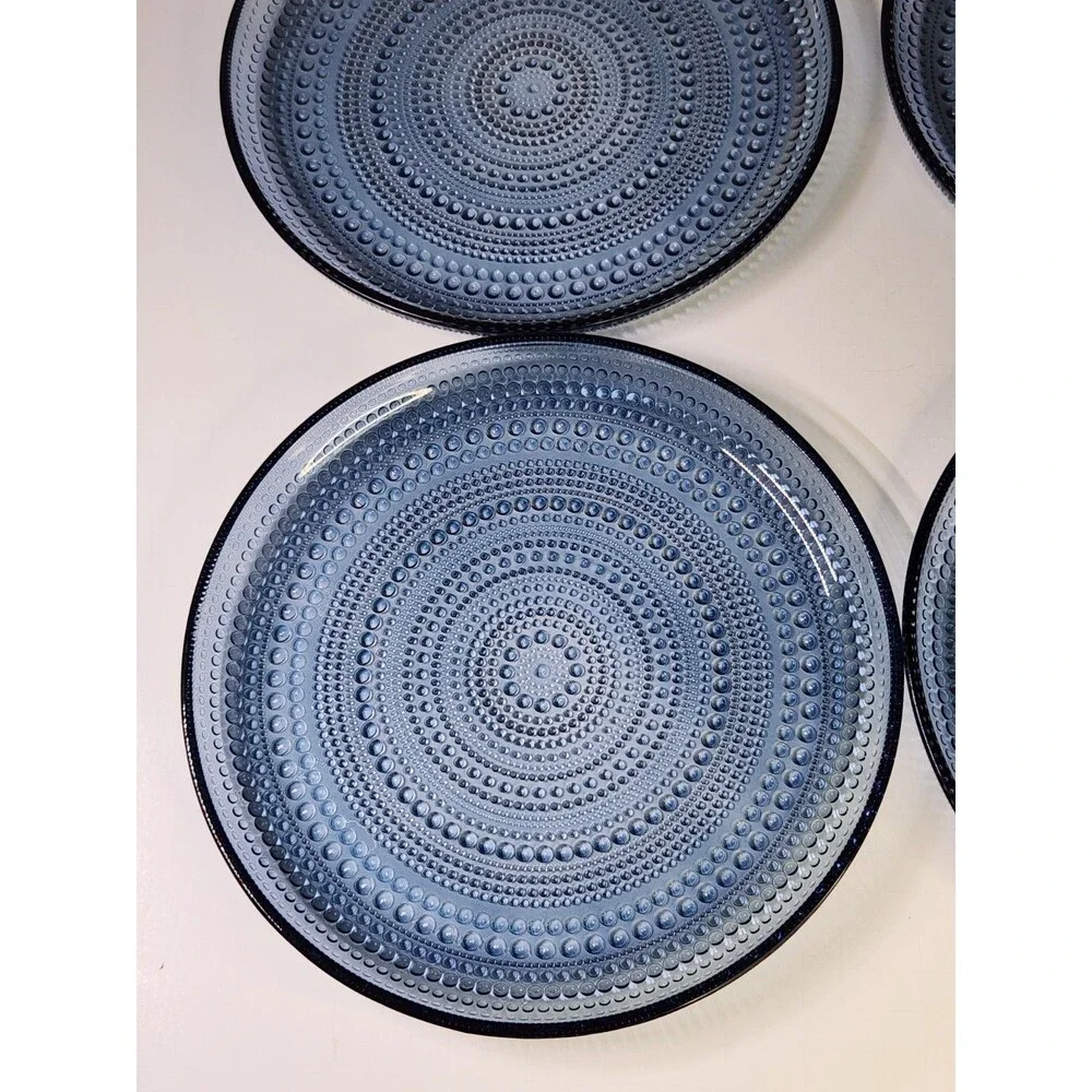 Set of 4 Iittala Kastehelmi Blue Rain Plates Oiva Toikka 9 5/8